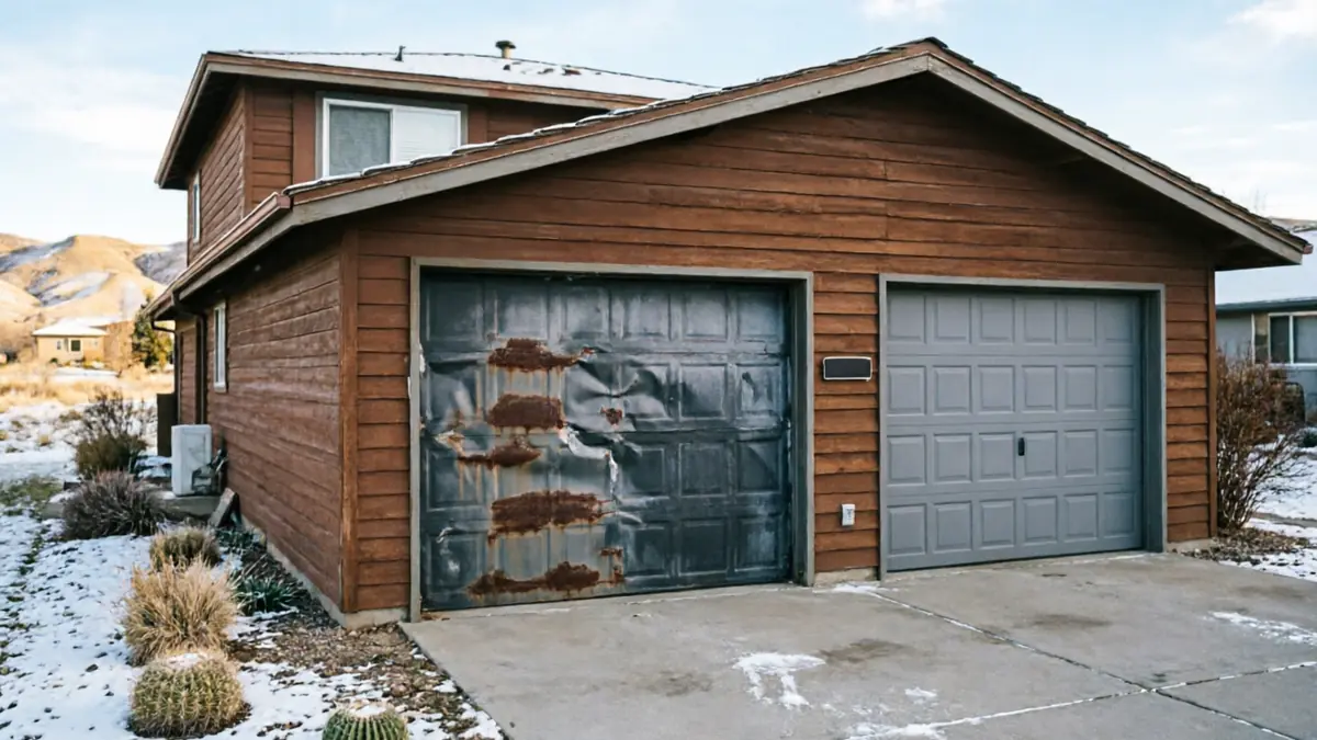 Garage door detail illustrating what a garage door service call actually covers in meridian